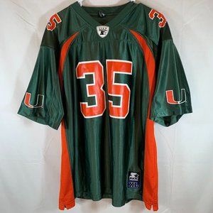 Vintage STARTER University Of Miami Hurricanes Football Jersey #35 Green NCAA XL